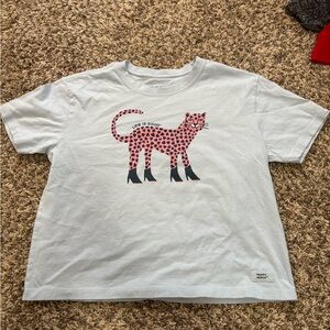 Life Is Good Boxy Tee- Light Blue with Pink Leopard